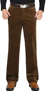 Flygo Men's Classic Fit Warm Fleece Lined Straight Leg Corduroy Pant Non-Iron (36, Khaki)