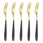 Leeonz 5PCS Fruit Forks Lovely Lightweight Portable Stainless Steel Fruit Cutlery Tea Dessert Forks for Home, Black