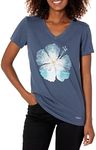 Life is Good Women's Hibiscus Sail Flower Cotton Tee, Short Sleeve Graphic V-Neck T-Shirt, Darkest Blue, Medium