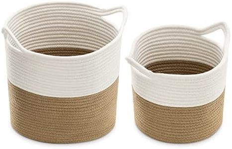 Navaris Panier en corde de coton - Lot 2x corbeille de rangement avec poignées - Panier à linge jouet organiseur maison salle de bain chambre