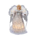 Kurt Adler UL 10-Light Angel Treetop, 9-Inch, White/Silver