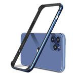 New Aluminum Frame Metal Bumper Frame Slim Hard Case Cover for iPhone13 /12, Metal Frame Armor with Soft Inner Bumper, Raised Edge Protection (Blue, for 6.1" iPhone 12 Pro)