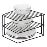 Taylor & Brown 3 Tier Corner Kitchen Plate Bowl Rack Stand Holder Tidy Cupboard Shelf Insert Storage Organiser, Space Saving, H19 x W25.5 x D25.5cm, Black