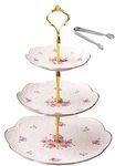 Jusalpha Elegant Embossed 3-tier Ceramic Cake Stand- Cupcake Stand- Tea Party Pastry Serving platter in Gift Box (FL-Stand 03) (3 Tier)