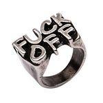 PAMTIER Men's Stainless Steel Cool Letter Fuck Off Middle Finger Ring Personalized Punk Rock Jewelry Ancient Silver Size L 1/2