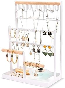 Lolalet Jewelry Holder Organizer Necklace Stand Gifts for Women Girls, 6 Tier Jewelry Rack with 15 Hooks and Bottom Tray, Jewelry Tower Storage Tree for Bracelets Earrings Rings -White