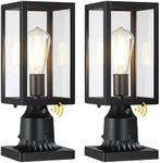 Dusk to Dawn Outdoor Post Lights with Pier Mount Base, 2-Pack Modern Lamp Post Light Fixture Waterproof Pole Lights Outdoor Column Lights Exterior Post Lantern with Clear Glass for Garden Patio