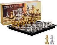 Magnetic Chess Set - 2 Extra Queens - Gold & Silver Folding Chess Board Game Set, Wood-Plastic Folding Board, Puzzle Board Game Beginner Chess Set for Kids and Adults