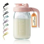 32oz Glass Pitcher with Lid & V-shaped Pour Spout - 1 Quart Breastmilk Pitcher Double Leak Proof, Creamer Container for Sun Tea, Juice, Cold Brew Coffee, Breastmilk Storage Container