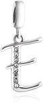 925 Sterling Silver Charm Pendant A to Z Clear CZ 26 Letter Alphabet Bead Charms Fit Bracelets Necklace Pendant Jewelry (E)