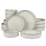 Bloomhouse - Oprah's Favorite Things - Santorini Mist Double Bowl Terracotta Reactive Glaze Plates and Bowls Dinnerware Set - Moonstone White, Service for Four (16pcs)