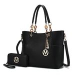 MKF Collection Tote Bag for Women, Handbag Set with Wallet-Top-Handle- Vegan Leather Purse, Black, Large