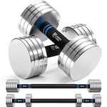 Northdeer Dumbbell Barbell Set 10kg Pair, 2.5kg 3kg 5kg 5.5kg 7.5kg 8kg 10kg Adjustable, Steel Compact Dumbbells Home Gym Workout (Silver)