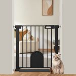 Baby Gate with Cat Door 29.5"-32" Wide, Metal Pet Gate with Cat Door, 30" Tall Puppy Dog Gate Indoor, Pressure Mounted No Drill, Auto Close Safety Child Gate for Stairs Doorway, Black