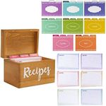 Juvale Wooden Recipe Box with Cards and 24 Dividers with Meat, Veggie, Dessert Tabs (7x5x5 in)