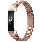 Compatible with Fit Bit Alta HR Bands, Replacement Band Adjustable Stainless Steel Bracelet Straps for Fit Bit Alta HR and Fit Bit Alta Fitness Tracker Wristbands for Women Men-Rose Gold