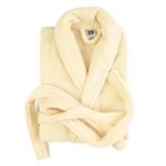 Cotton Bolls Textiles Luxury Plush Microfiber Bath Robe For Women & Men (L, Cream) Shawl Collar Style Bathrobe With Long Sleeves Super Soft Highly Absorbent Fabric
