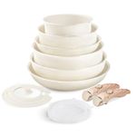 Nonstick Cookware Set - YIIFEEO Stackable Pots and Pans Set Detachable Handle Camping Cookware Granite Kitchen Cookware Sets Removable Handle, Non Toxic Nonstick Frying Pans for Cooking Set Gift Beige