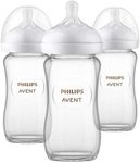 Philips Avent Glass Natural Baby Bottle With Natural Response Nipple, 8oz, 3 pack, SCY913/03, Clear