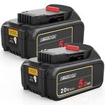 ZLWAWAOL 2 Pack DCB200 20V 5.0Ah Lithium Ion Replacement Battery Compatible with Dewalt 20V DCB200 DCB203 DCB204 DCB206 DCB180 DCB181 DCD/DCF/DCG/DCS Series Cordless Tools