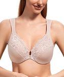 DotVol Women's Plus Size Full Figure Front Closure Underwire Lace Wide Strap Everyday Bra(Beige,38D)