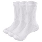 YUEDGE 3 Pairs Women's Wicking Cushion Anti Blister Crew Socks Outdoor Multi Performance Hiking Trekking Running Walking Socks (WL, White)