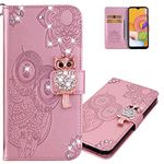 LEMAXELERS Galaxy A03S Phone Case Glitter Bling Diamond Case Flip Embossing PU Leather Wallet Case with Wrist Strap Stand Card Pockets Slots Cover for Galaxy A03S Rose Gold YK