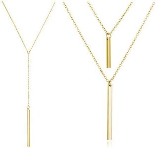 HUASAI Gold/Silver Simple Y Lariat Pendant Necklace Adjustable Circle Long Layered Jewelry for Women (2pcs gold)