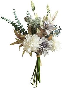 Artificial Flowers Bouquets Fake Dahlia Flowers Combo Floral Arrangements Bouquet Elegant Decoration for Wedding Home Kitchen Garden Party Table Centerpieces Décor White & Blue