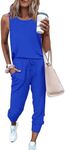 PRETTYGARDEN Women's Two Piece Outfit Sleeveless Crewneck Tops with Sweatpants Active Tracksuit Lounge Wear (Blue,Medium)