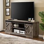 WAMPAT Farmhouse Sliding Barn Door TV Stand for 65" Flat Screen, Console Table Storage Cabinet, Entertainment Center for Living Room, Rustic Grey 59 Inch