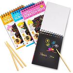 KIVYA Magic Scratch Book for Return Gifts for Kids Birthday Party - 4 Pieces with Wooden Stick 10 Black Pages and 1 Stick (1 Scratch Book), 14 x 11 cm