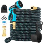 Garden Hose, VEIOK Upgraded 4-Layer Latex Hose Pipe, 100FT Expandable Garden Hose with 10 Function Nozzle, 3/4" 1/2" Brass Connectors, Leak-Proof Flexible Hose Pipe for Gardening, Car Washing(Blue)