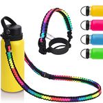 Wongeto 2.0 Paracord Handle with Shoulder Strap Compatible with Hydro Flask 2.0 Wide Mouth Water Bottle Strap, Rainbow, 6.34 x 5.83 x 1.14