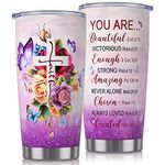 Insulated Wine Tumbler Christian Gifts for Women Birthday, Inspirational Religious Bible Verse Wine Tumbler Gifts for Her, Insulated Coffee Cup Travel Mug Baptism Gifts Ideas for Women Friend Mum