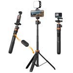 K&F CONCEPT 62''/158cm Selfie Stick Tripod with Detachable Remote Control, Compatible with GoPro Hero 13/12/11, iPhone 17/16/15, DJI Osmo Action 5/360/Pocket 3, Insta360 X5/X4, AKASO EK7000