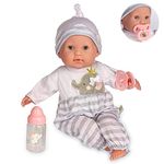 JC TOYS - Berenguer Boutique Soft Body Doll 38 cm, Her Eyes Open and Close, Includes Clothes and Accessories, Grey, Designed by Berenguer, +2 years