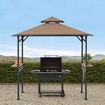 Sunjoy 5 x 8 ft Grill Gazebo with Double Tiered Canopy Roof, Black Steel Frame Grill Gazebo for Outdoor, Patio, Garden, and Backyard Activities, Khaki