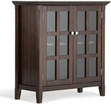 SIMPLIHOME Acadian SOLID WOOD 35 inch Wide Transitional Low Storage Cabinet in Brunette Brown, with 2 Doors, 2 Adjustable Shelves