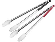 EC ELEGANTCHARM 2 Pack BBQ Tongs for Grilling, 17" Long Kitchen Cooking Stainless Steel Heavy Duty Locking Grill Tongs with Soft Grip Silicone Handle