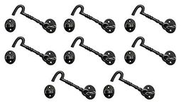 Adonai Hardware "Shemer Antique Cast Iron Cabin Hook and Eye Safety Window Latch (Matte Black, 6" x 8pack) for Barn Wooden Doors, Gates, Cabinets, Sheds, Fences, Security, DIY Easy Installation