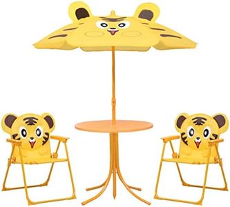 vidaXL Kids' Garden Bistro Set with Parasol - 3 Piece Outdoor Patio Furniture - Sturdy Steel Frame - Yellow