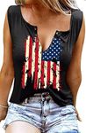 MAIHUN American Flag Tank Tops for Women 4th of July Shirts Ring Hole Sleeveless V-Neck T-Shirt Patriotic Tees, Black4, XX-Large