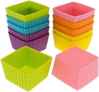 Freshware Silicone Baking Cups [12-Pack] Reusable Cupcake Liners Non-Stick Muffin Cups Cake Molds Cupcake Holder in 6 Rainbow Colors, Mini Square