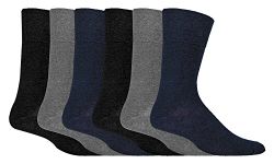 IOMI Footnurse - Mens 6 pack loose non elastic diabetic socks with hand linked toe seams 6-11 uk, Black/Navy/Grey, 6-11 UK