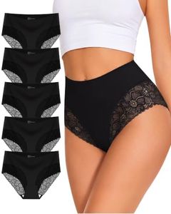 Womens Cotton Cheeky Underwear Mid Rise Lace Trim Panties 5 Pack