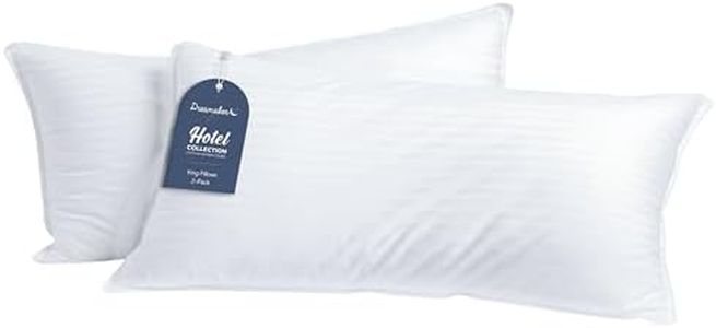 Dreamaker Twin Pack Hotel Collection Cotton Sateen Striped Cover Microfibre Pillow Hypo-allergenic Anti-dust mite to Support Neck, Side, Stomach, and Back Sleepers - King Size 90x50cm (2 Pillows)