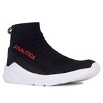 Nautica Men's Slip-On Sneaker High Top Socks Shoes with Ankle Support – Comfortable & Breathable Lace-Up Gym Walking Running Shoes, Black Red-sorte, 9 UK