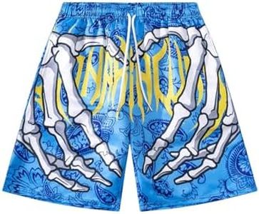 SHENHE Men's Y2K Graphic Shorts Gothic Skull Print Drawstring Casual Summer Streetwear Anime Bandana Paisley Shorts Solid Blue S