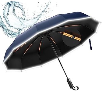 ANYCHO Big Umbrella for Men, 3 Fold with Reflective Stripe Travel umbrella for Rain, Reinforced 12 Dual Ribs Windproof & Waterproof Folding Umbrella, Auto Open & Close Umbrellas for Women (Blue)